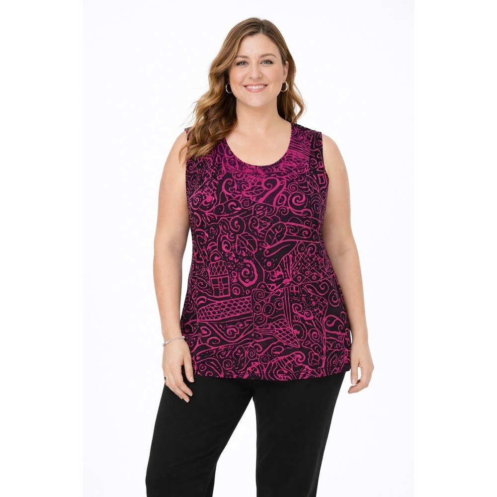 Chico's Additions Size 3 Pink Black Abstract Tank Top Sleeveless Stretch Blouse